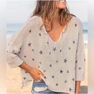 Wooden Ships Mini Starfish Printed Top Cotton Sweater Cream Navy Blue S/M